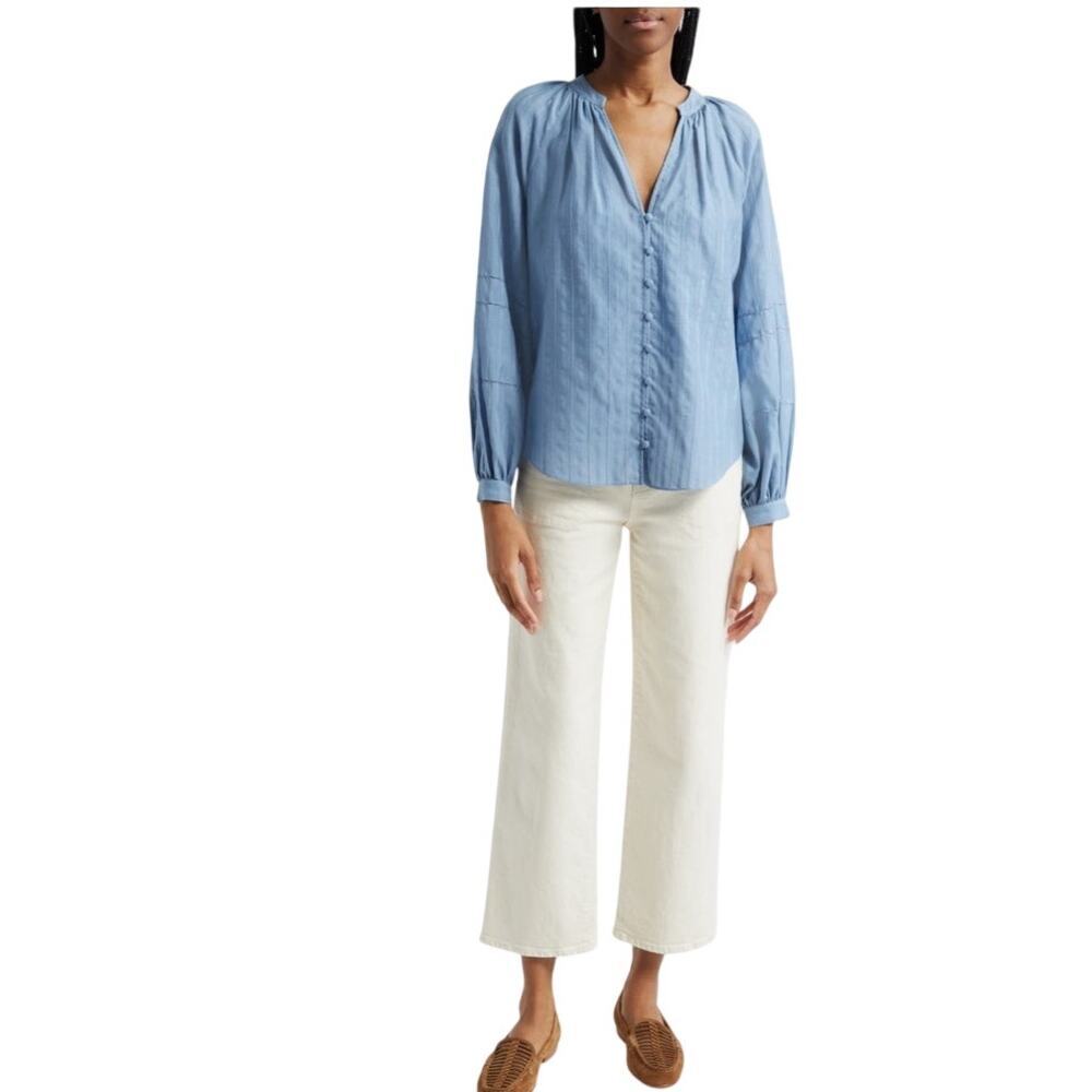 Veronica Beard Blue Semi Sheer Ailana Career Work Blouse Top Size 16